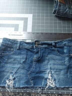 Rue21 Distressed Dark Blue Denim Mini Skirt